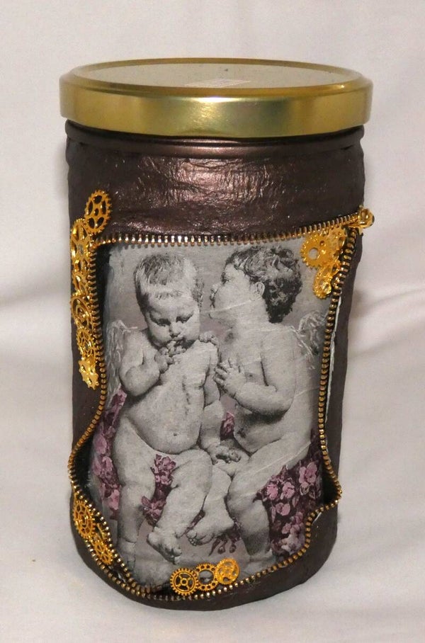 Schraubglas mit Barockengel-Motiv (LED möglich)