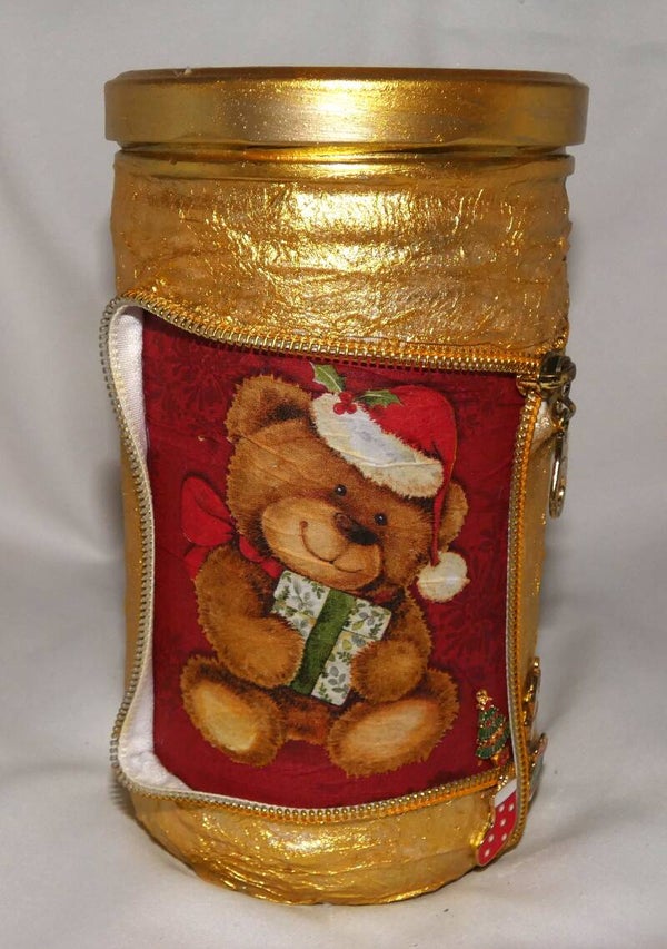 Schraubglas mit Weihnachtsbär-Motiv (LED möglich)