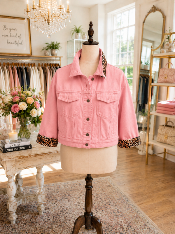 Pink Leapord Luxe Denim Jacket