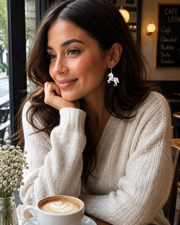Pearl white Horse Earrings