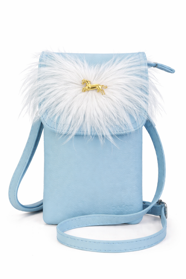 Blue and gold horse, leather crossover purse