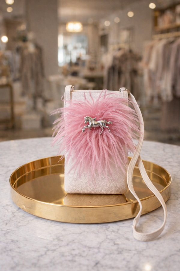 Pink and white leather purse