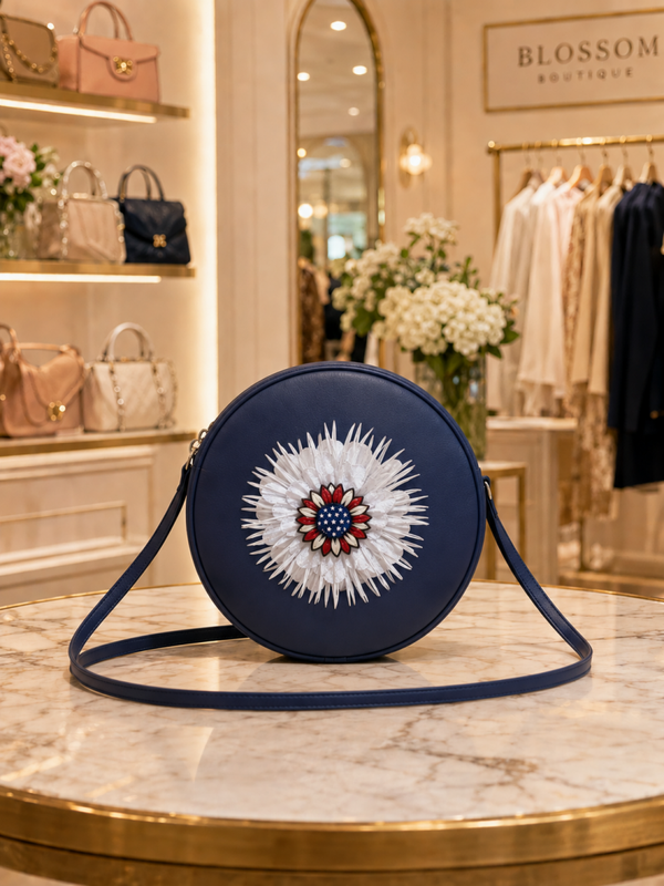 Patriotic, sunflower, navy purse