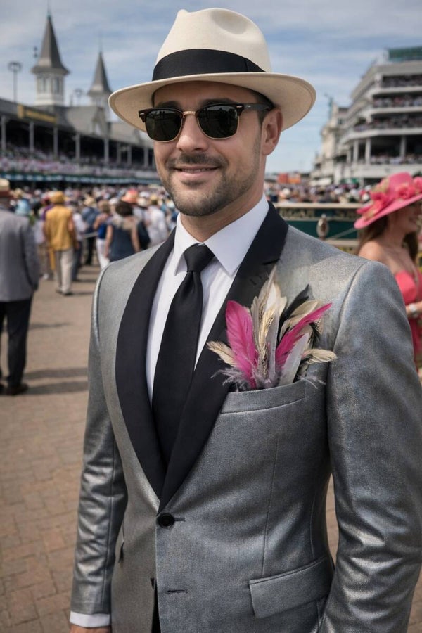 Metallic silver, hot pink and black pocket square