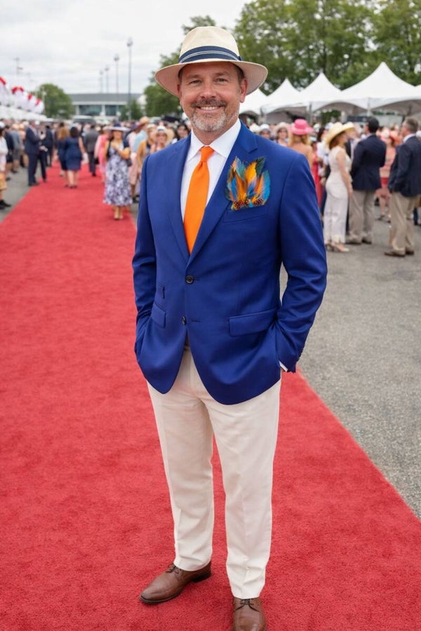 Teal, orange and green men’s pocket square