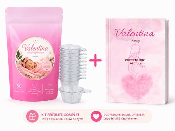 Kit fertilité 50 tests d'ovulation + 20 pot de recueil d'urine + cahier de suivi de cycle format physique