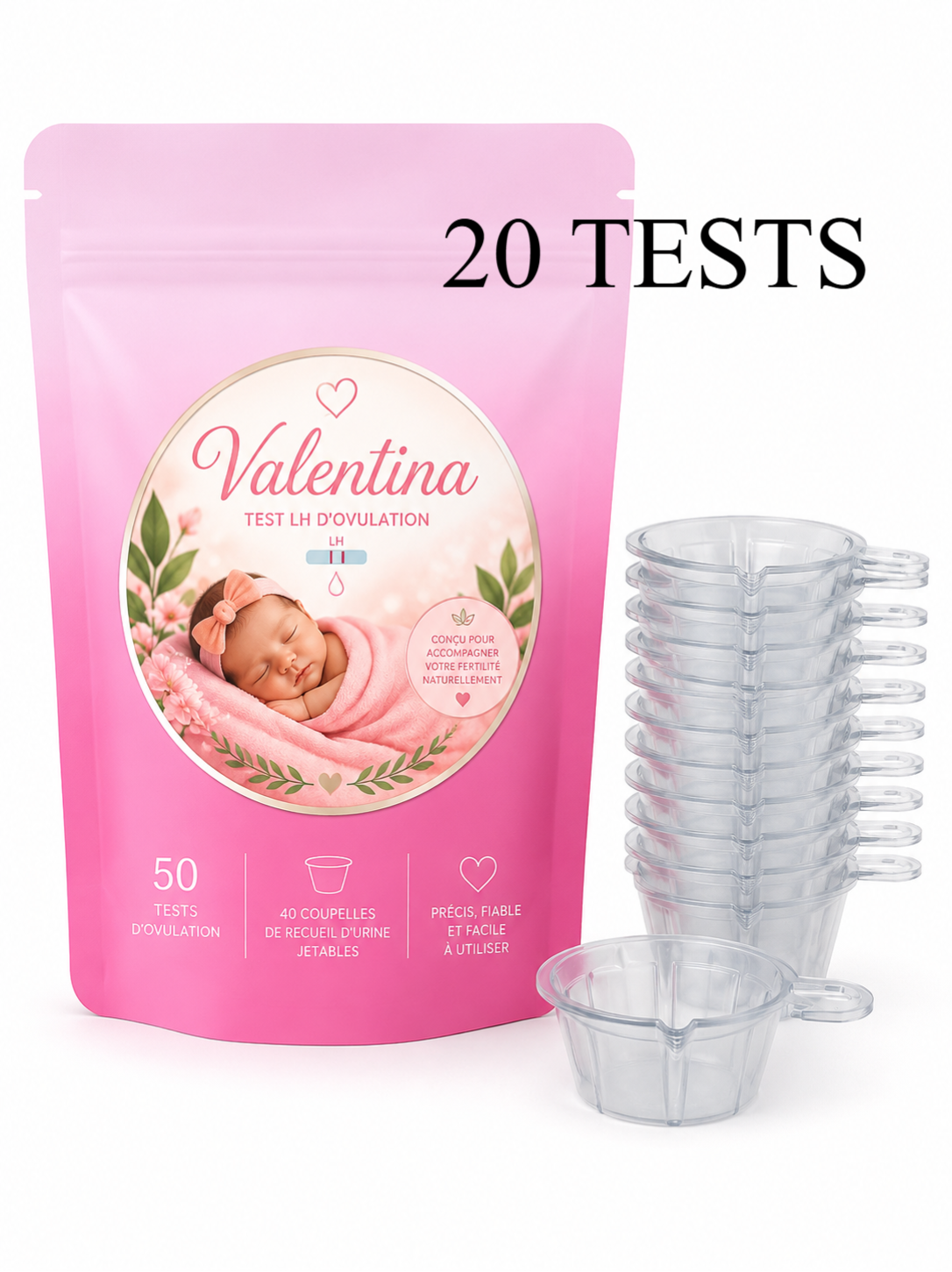 20 Tests d'Ovulation + 10 pot de recueil d'urine
