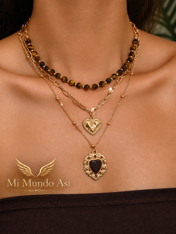 Collar en capas, Corazón café