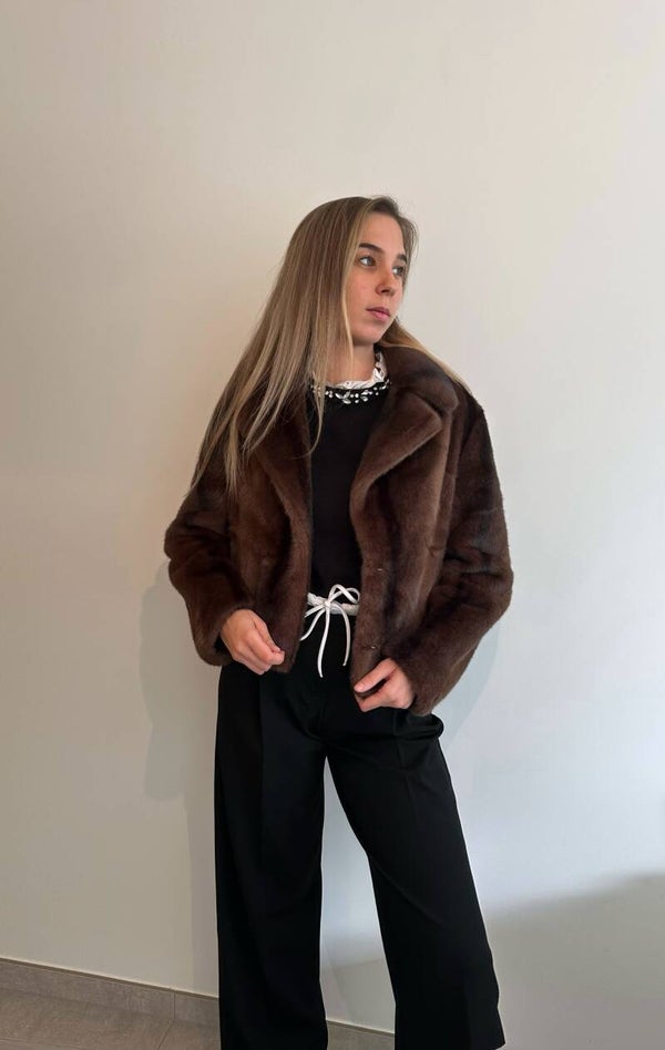 Fur faux jacket brown