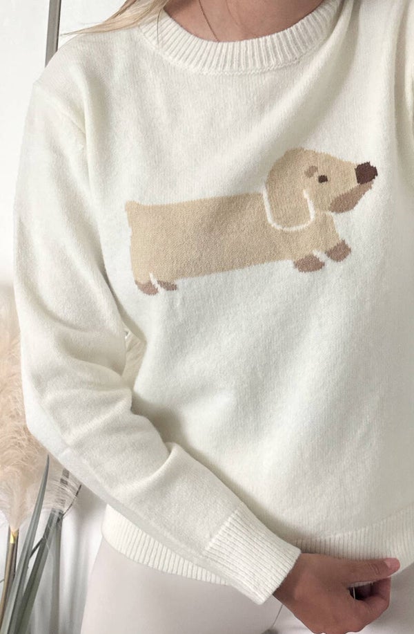 Dachshund Sweater White