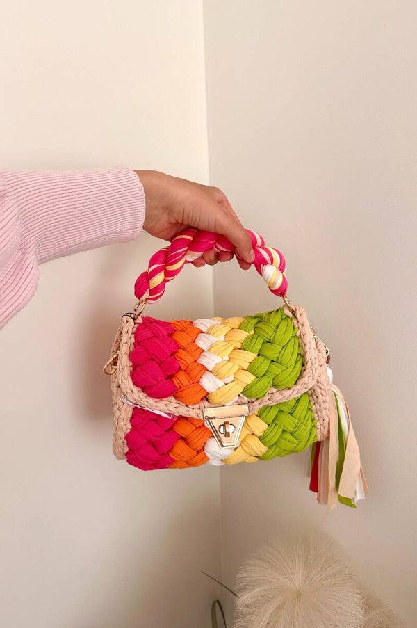 Cotton braided handbag multicolor