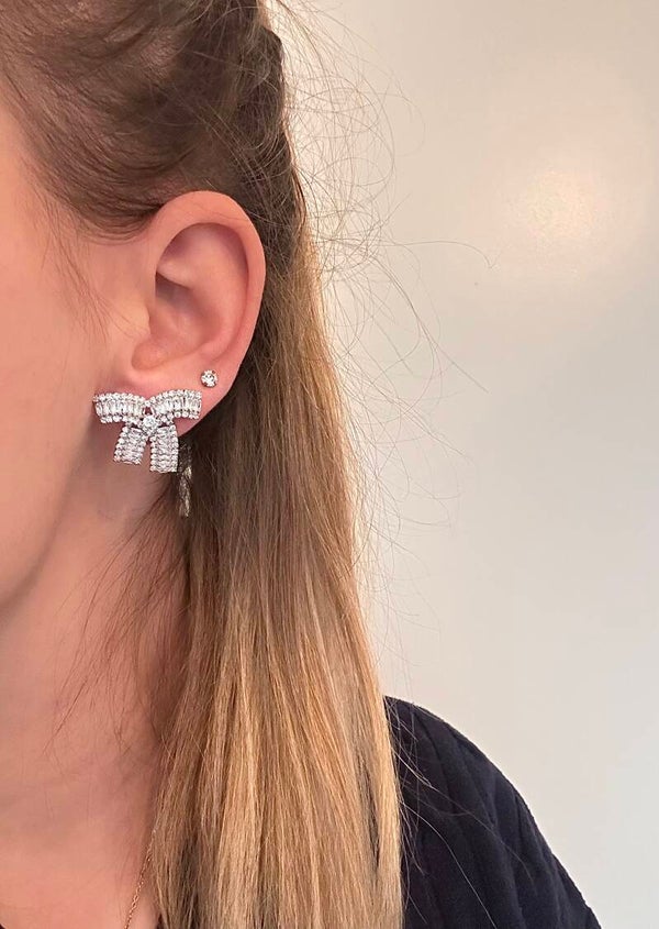 Christmas Bow Earrings Silver