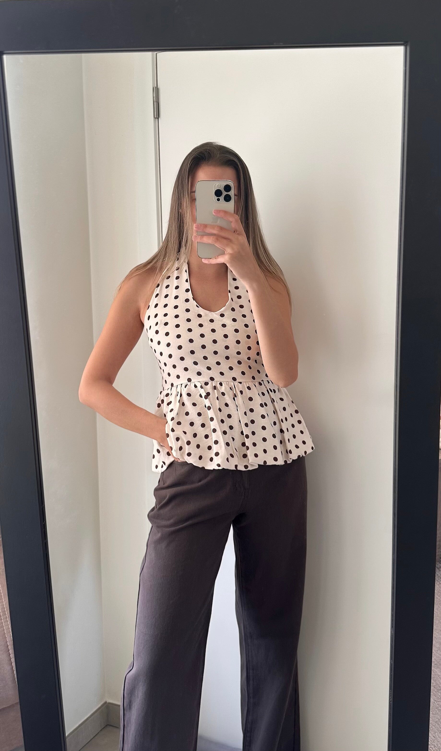Beige polkadot top