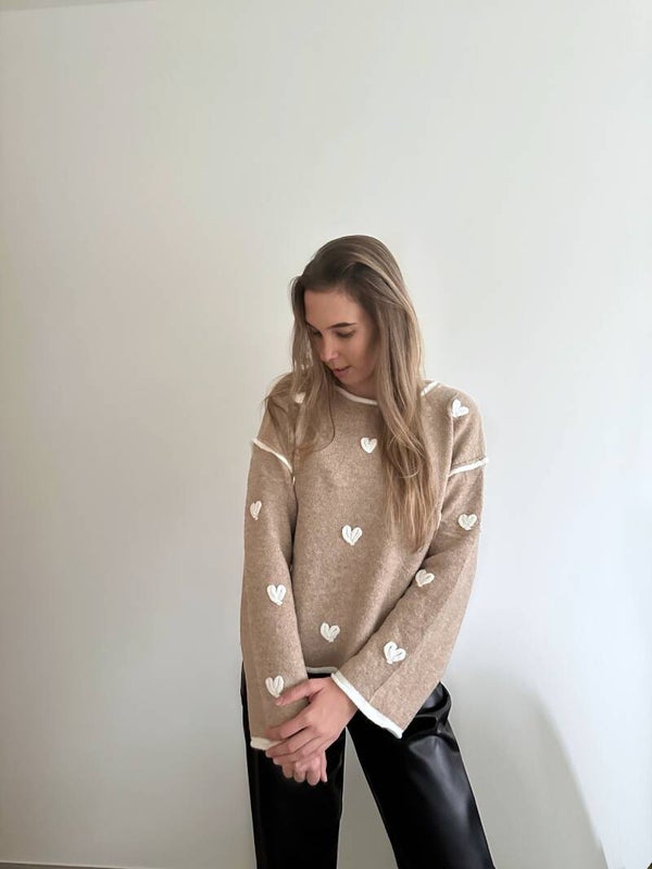 Taupe Hearts Sweater (Restock 1)