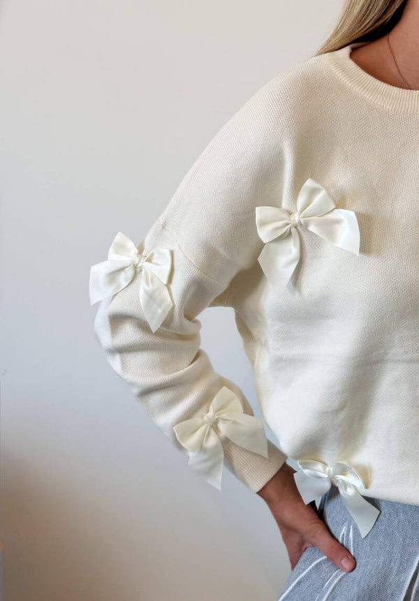 White bow sweater