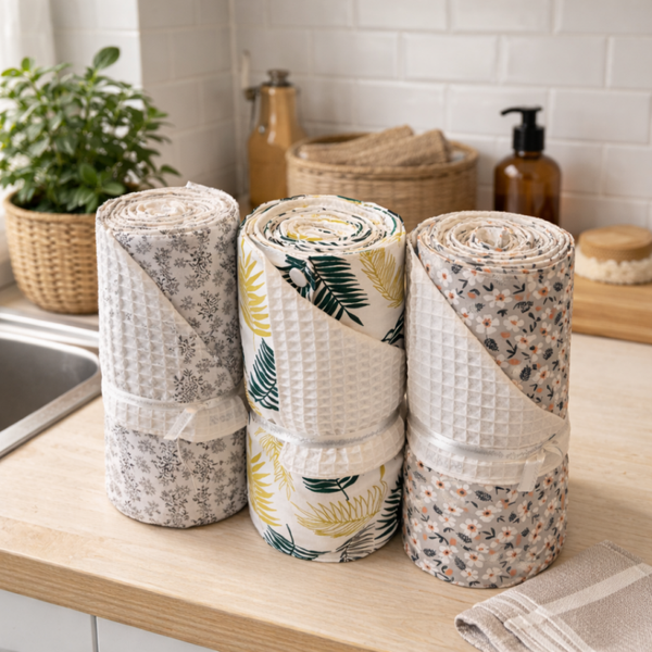 rouleaux d’essuie-tout lavables.