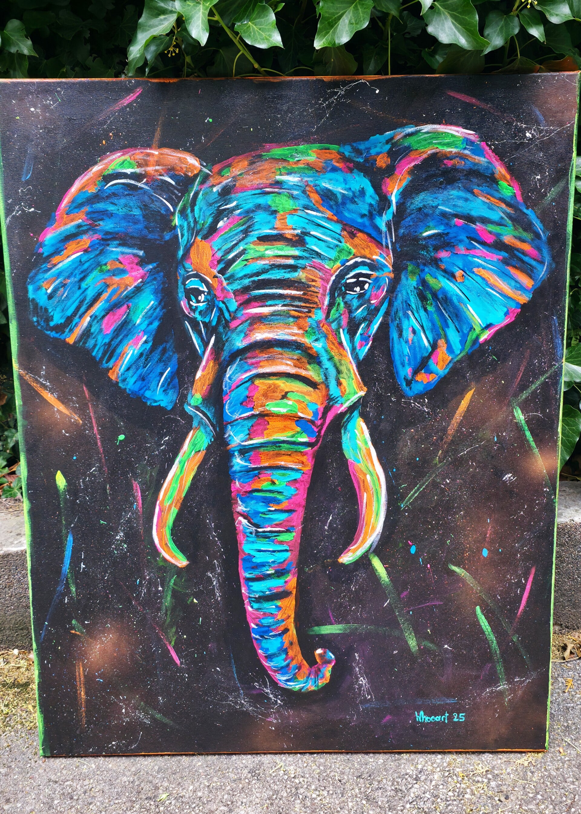 Original "Neon Elefant" mit Acryl auf Leinwand