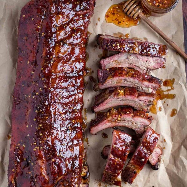 Smoked zoet-zuur glazed ribs.