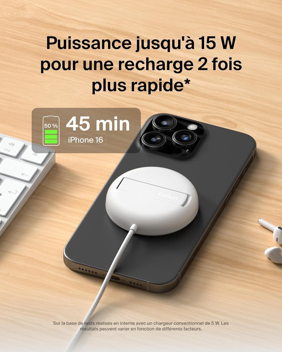 Belkin Station de Charge sans Fil, 15W, Certifié Qi2 et Compatible MagSafe