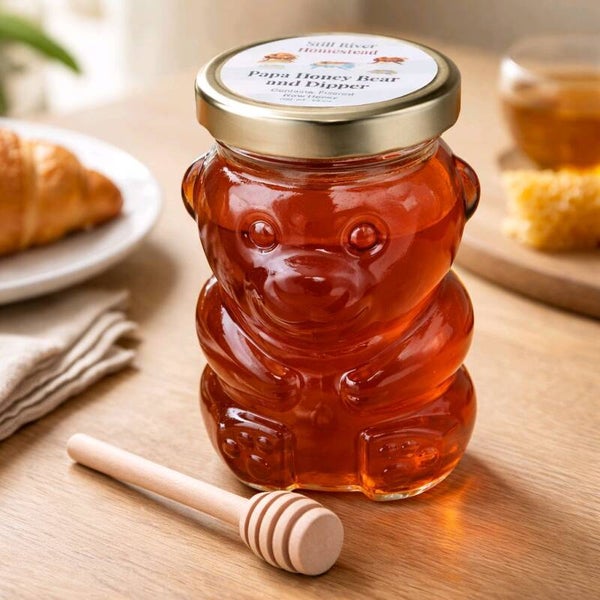 Papa Honey Bear and Dipper (Glass Bear Jar)