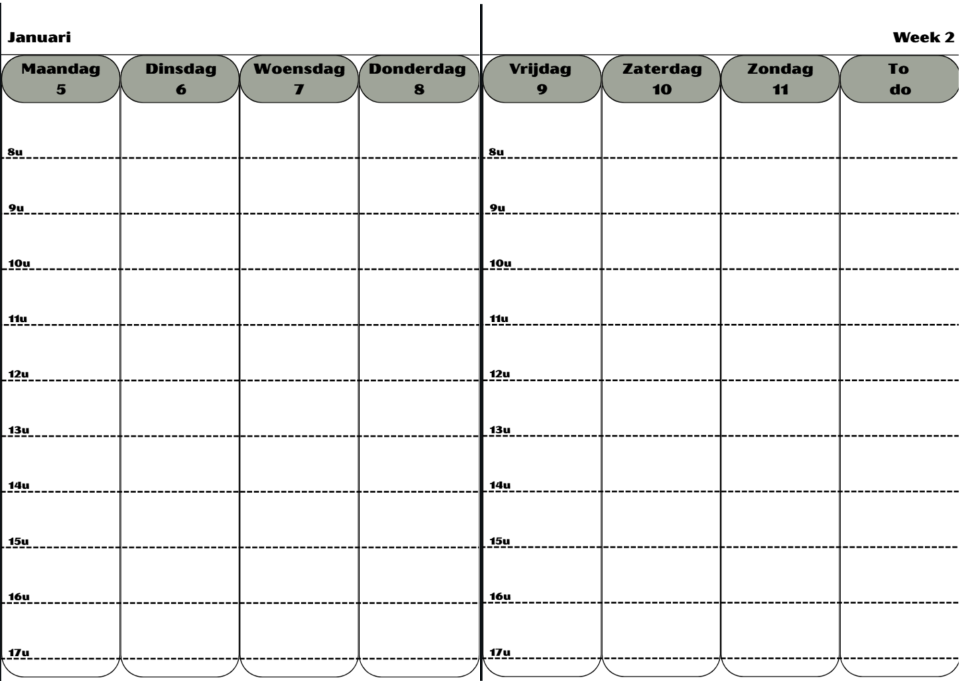 Weektemplate met uren