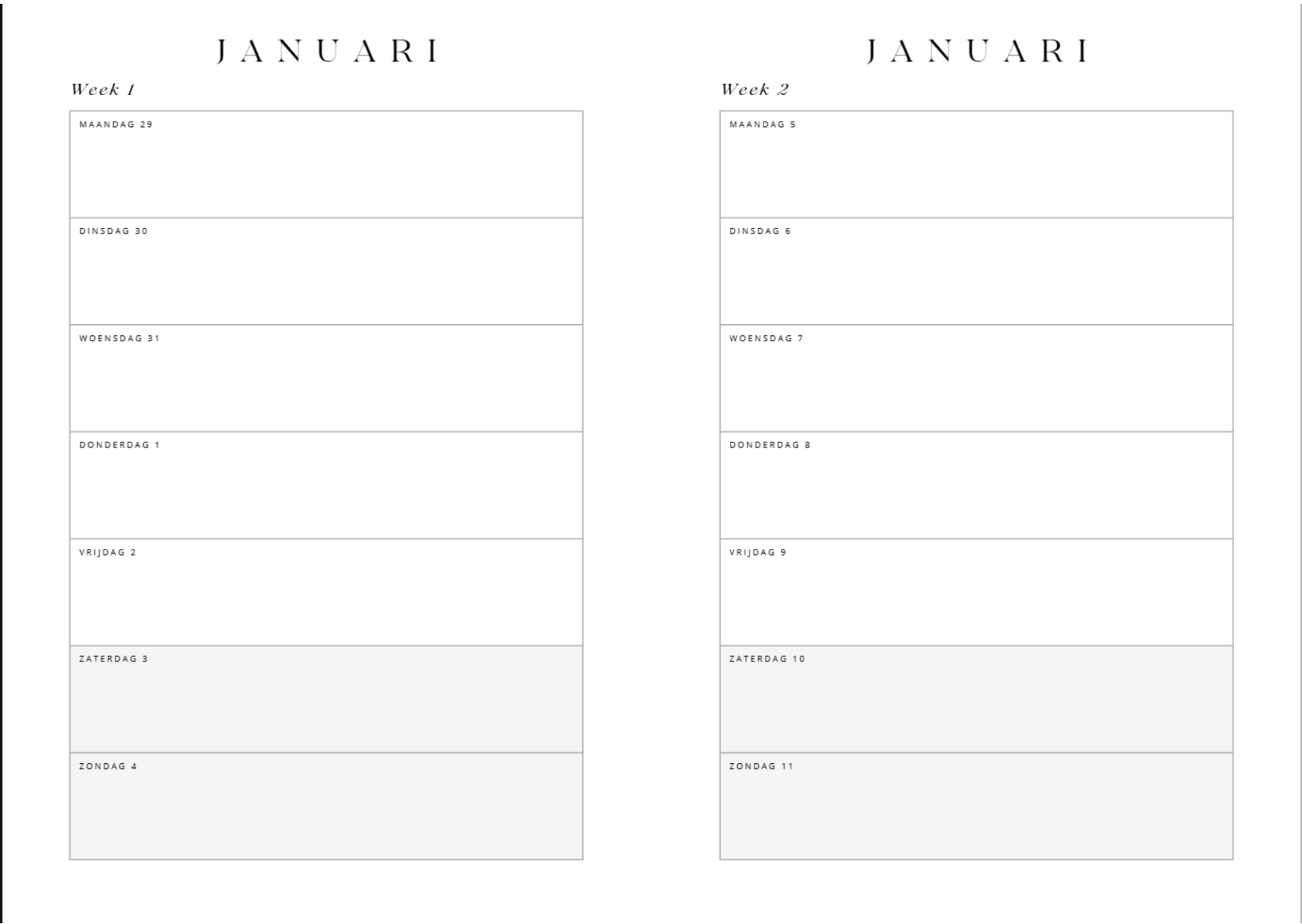 Weektemplate op 1 Pagina