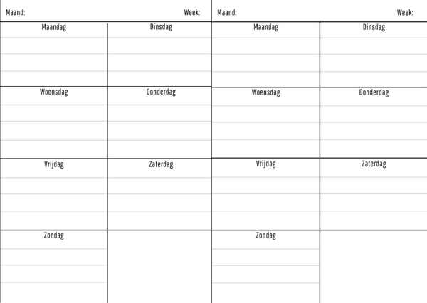 Leeg weektemplate op 1 pagina