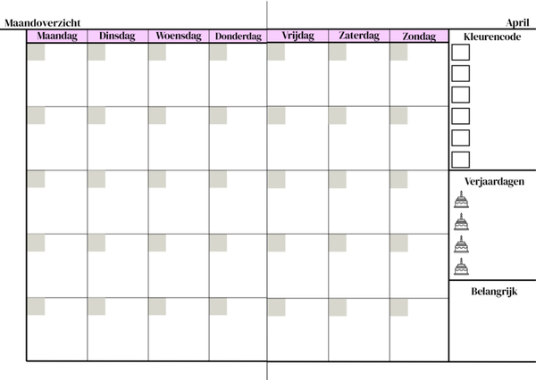 Maandoverzicht kleuraccenten