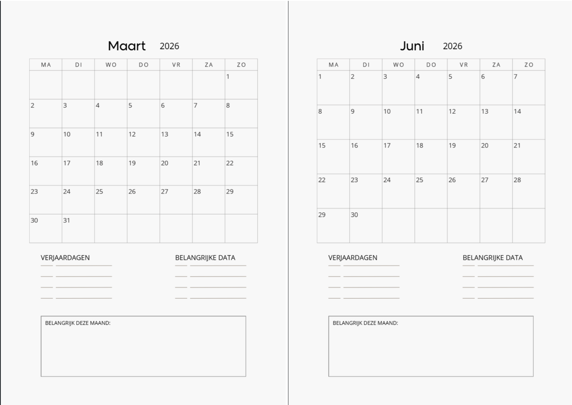 Maandoverzicht simplistisch