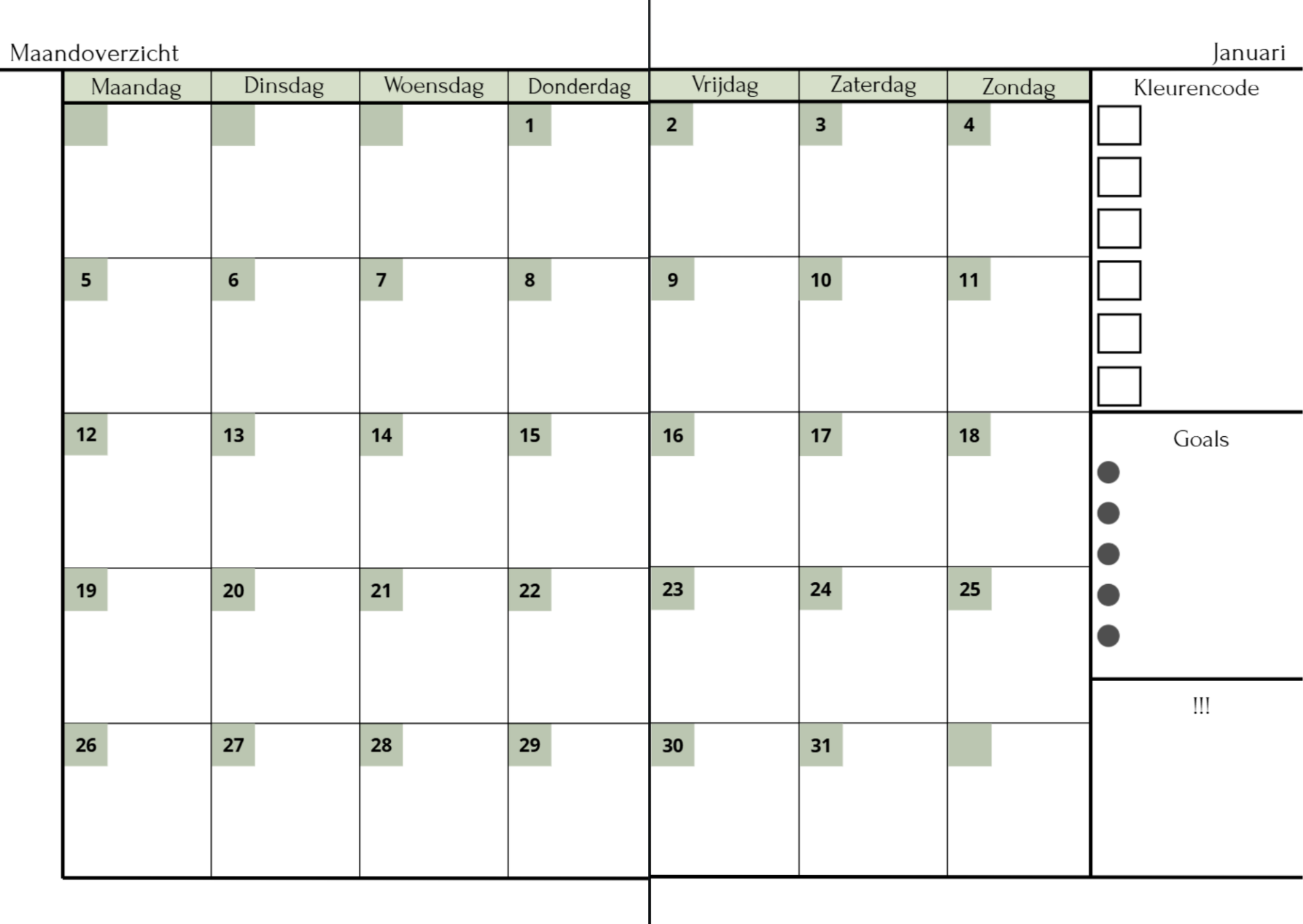 Ingevuld maandoverzicht