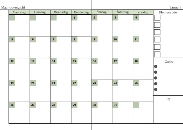 Ingevuld maandoverzicht