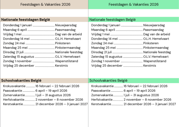 Feestdagen en vakanties