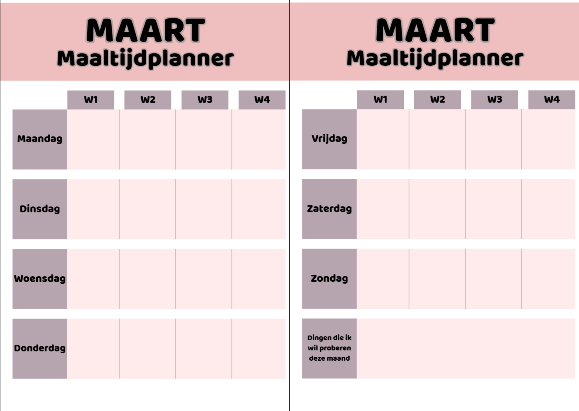 Maandelijkse maaltijdplanner
