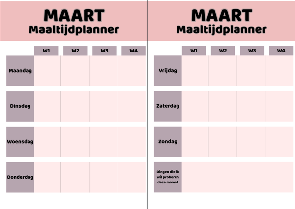 Maandelijkse maaltijdplanner