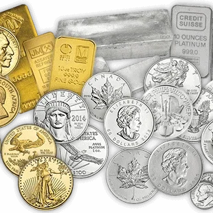 gold coins, silver coins, bullion