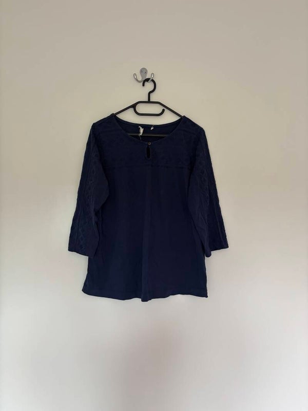 White Stuff 3/4 Sleeve Navy Casual Top Blouse Size 12