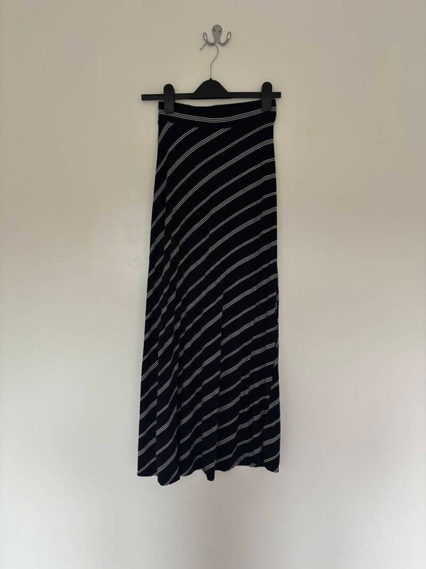 M&S Collection Navy Striped Viscose Long Length Maxi Skirt Size 6