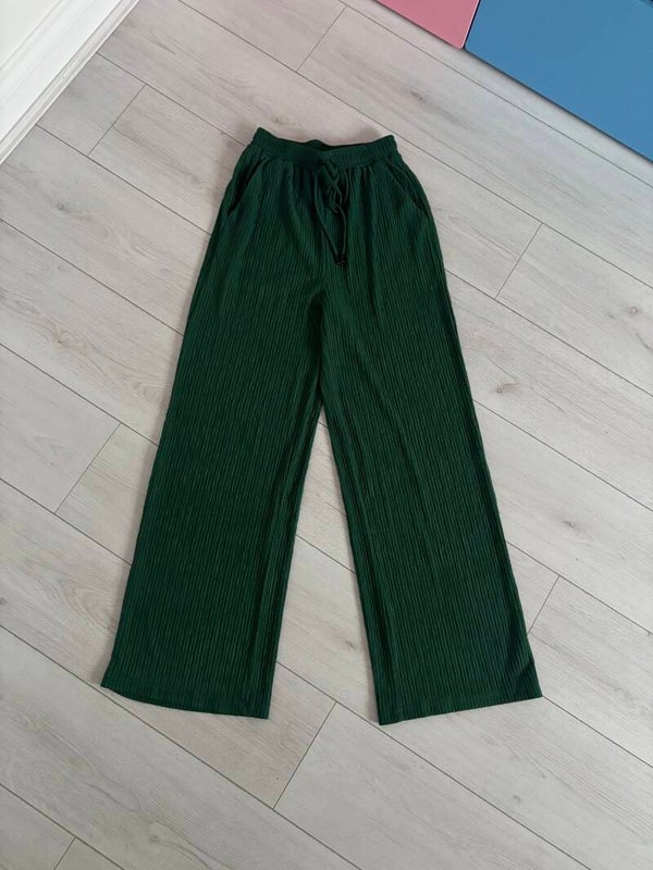 Shein High Waisted Wide Leg Trousers Dark Green Size S