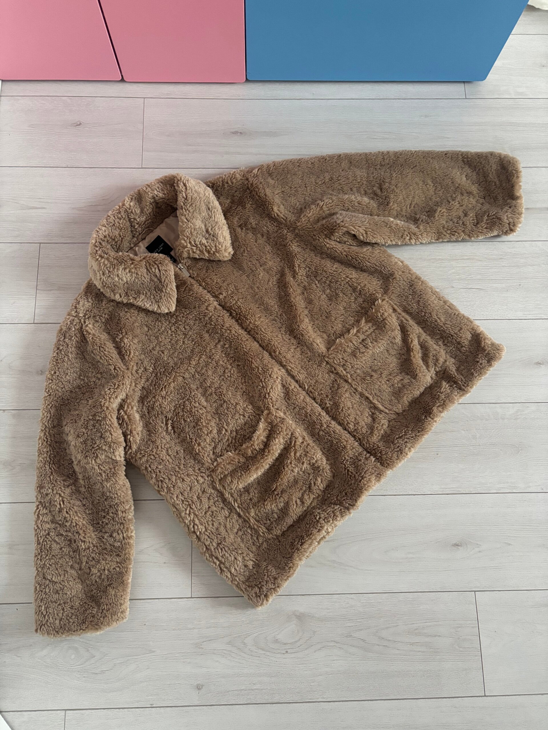 New Look Curves Collared Faux Fur Coat Jacket Size UK 26-28