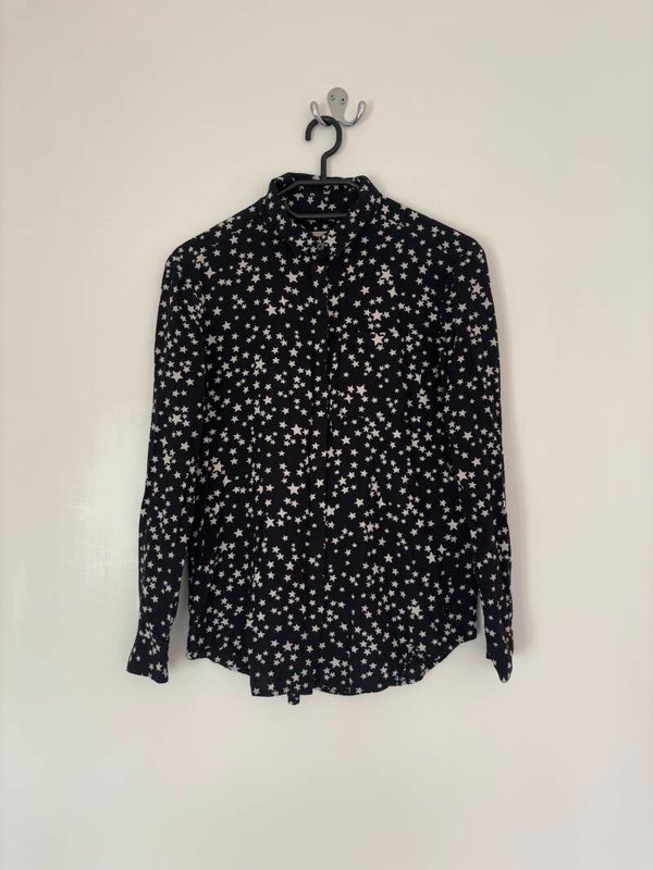 Jack Wills Long Sleeve Black Stars Patterned Boyfriend Fit Shirt Size 10