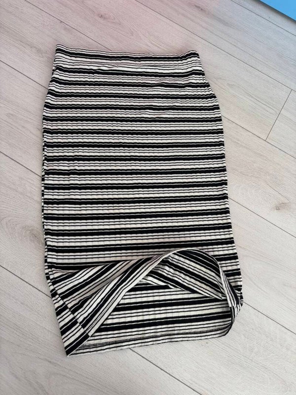 Matalan Papaya White Black Striped Straight Midi Skirt Size 12