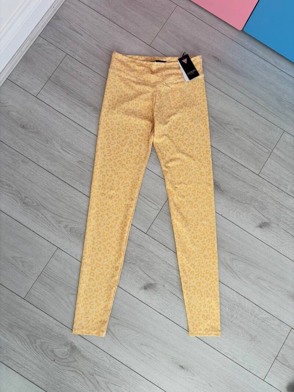 Girls Guess Yellow Animal Print Leggings Size 16 Years
