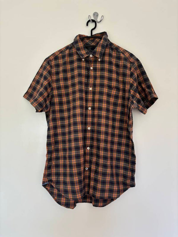 Gap Short Sleeve Orange Checked Casual Shirt Size L