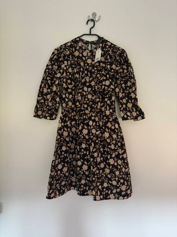 George 3/4 Sleeve Black Flowers Patterned Dress Size 12