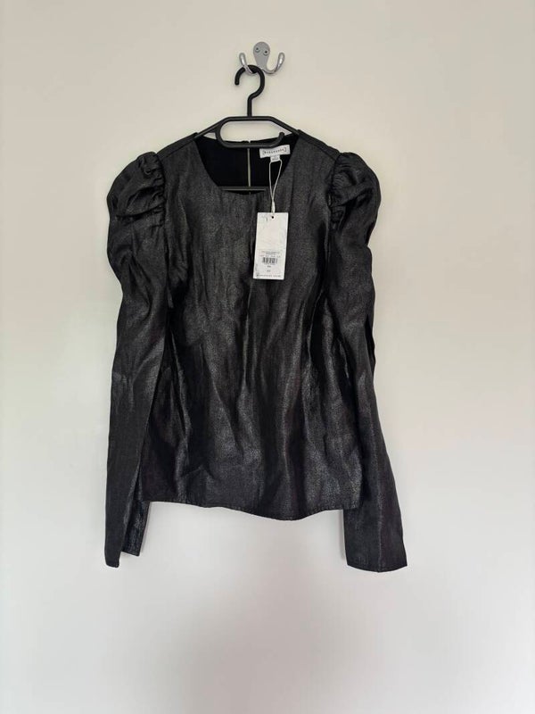 Warehouse Long Puff Sleeve Black Shimmer Top Blouse Size 6