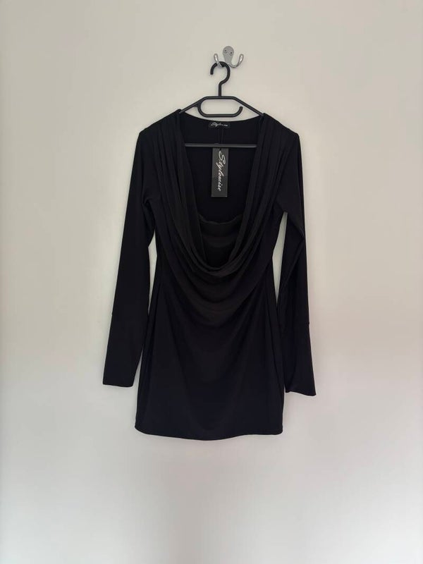 Stylewise Long Sleeve Cowl Neck Mini Bodycon Dress Size 14