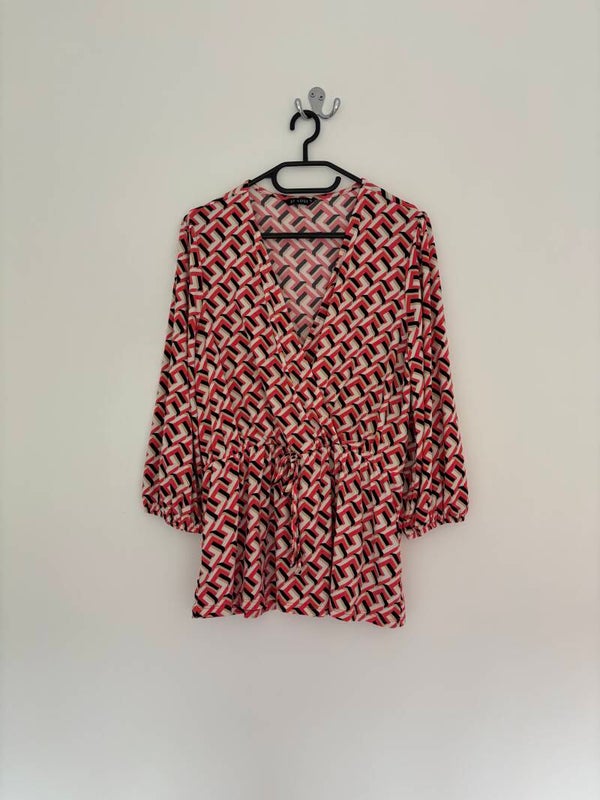 Et Vous Long Sleeve V-Neck Patterned Top Blouse Size 14