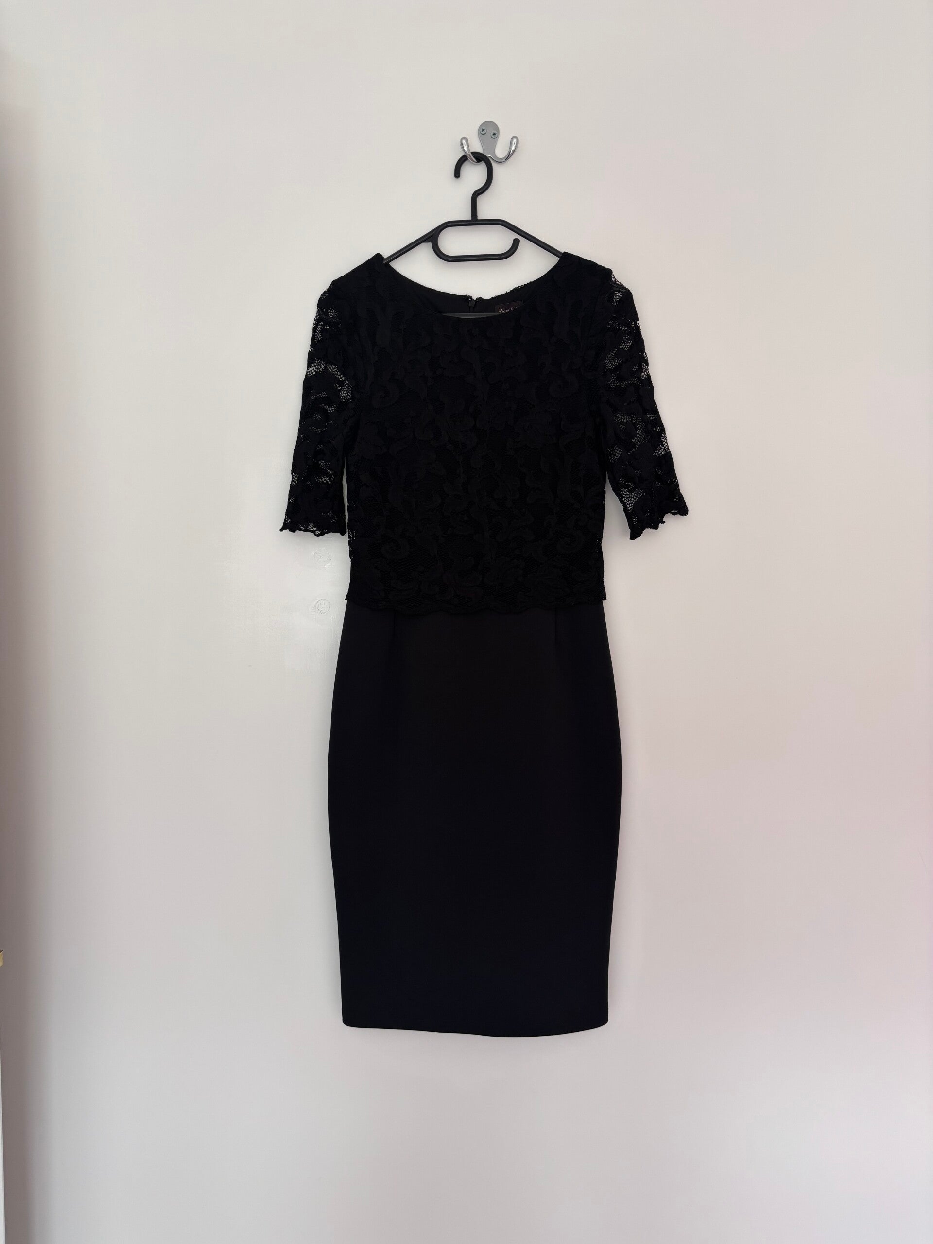 Phase Eight Black Pencil Dress Lace Sleeve Bodice Size 8