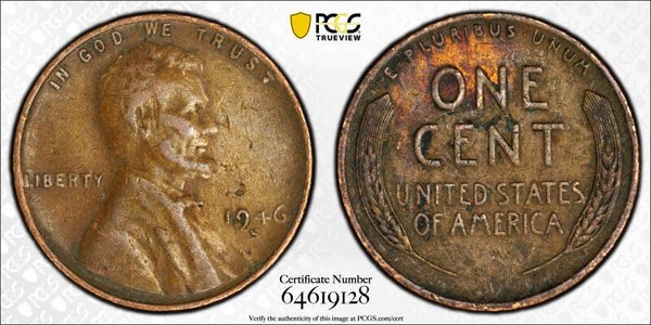 1946 S dark penny with inverted S