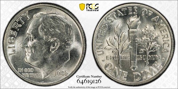 1946 10 cents uncirculated Full bands coin